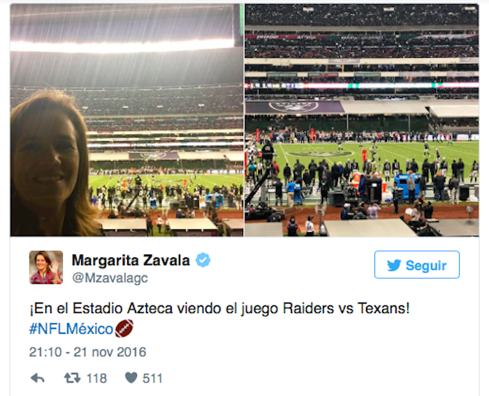 Margarita Zavala presume foto en partido de la NFL en México