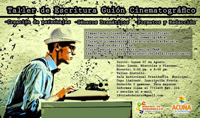 CONVOCAN A PARTICIPAR EN TALLER DE ESCRITURA Y GUIÓN CINEMATOGRÁFICO.