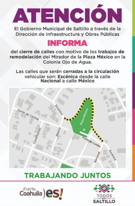 Anuncian cierre de vialidad en el mirador de Saltillo