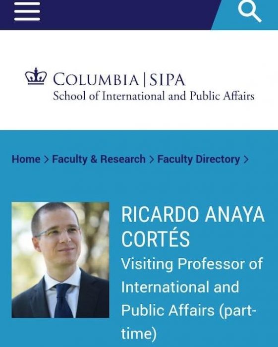Ricardo Anaya dará clases en la universidad de Columbia