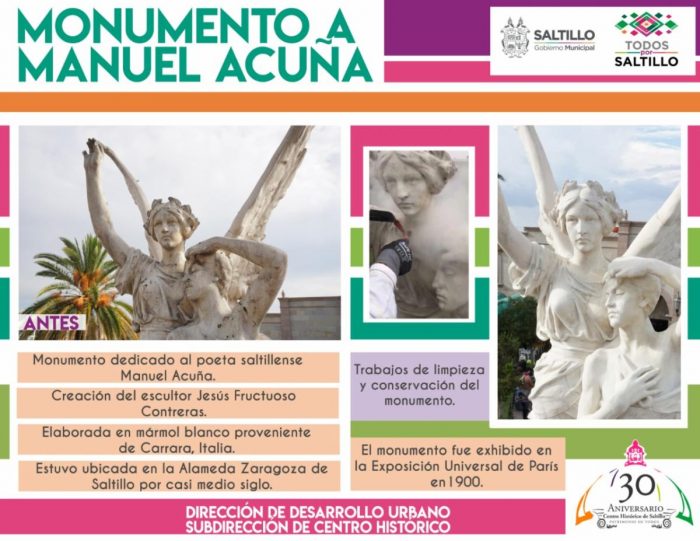 Concluyen trabajos de conservación al monumento a Manuel Acuña