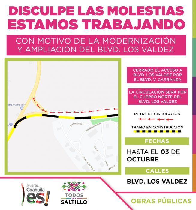 Continúa ajuste vial provisional en bulevar Los Valdez