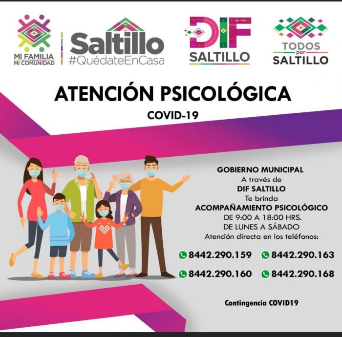 Ofrece DIF Saltillo atención psicológica durante la contingencia