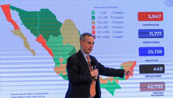 Suman 449 muertos por coronavirus en México; confirman 5 mil 847 casos de contagio