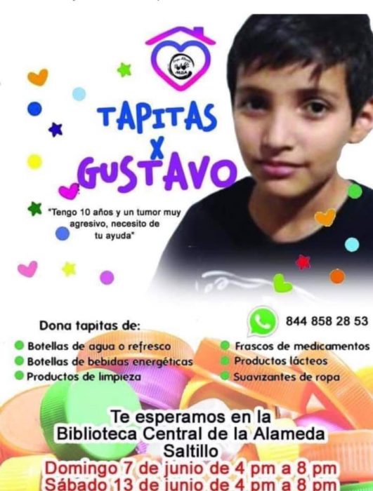 Invitan a donar tapitas "Por Gustavo"