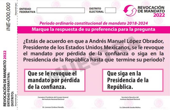 Así será la papeleta para decidir la Revocación de Mandato