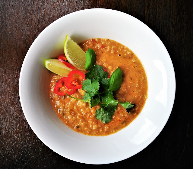 RECETA VEGANA:Sopa Thai de lentejas rojas al curry