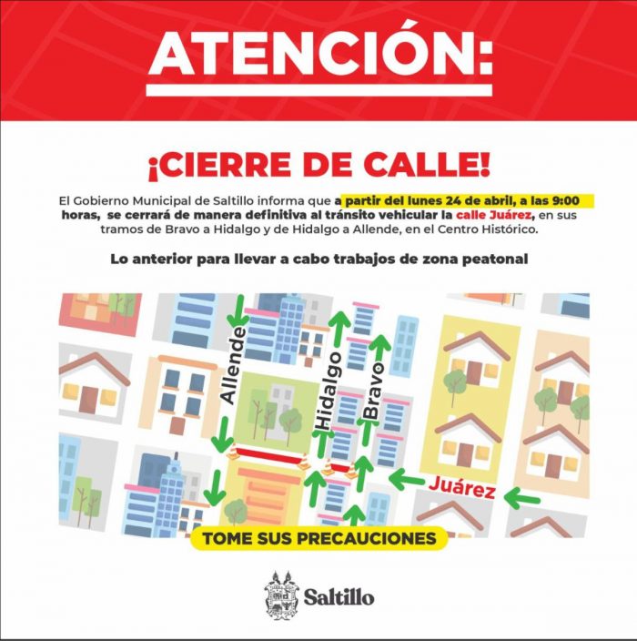 Implementará Tránsito Municipal operativo por cierre de Juárez y modificación de rutas