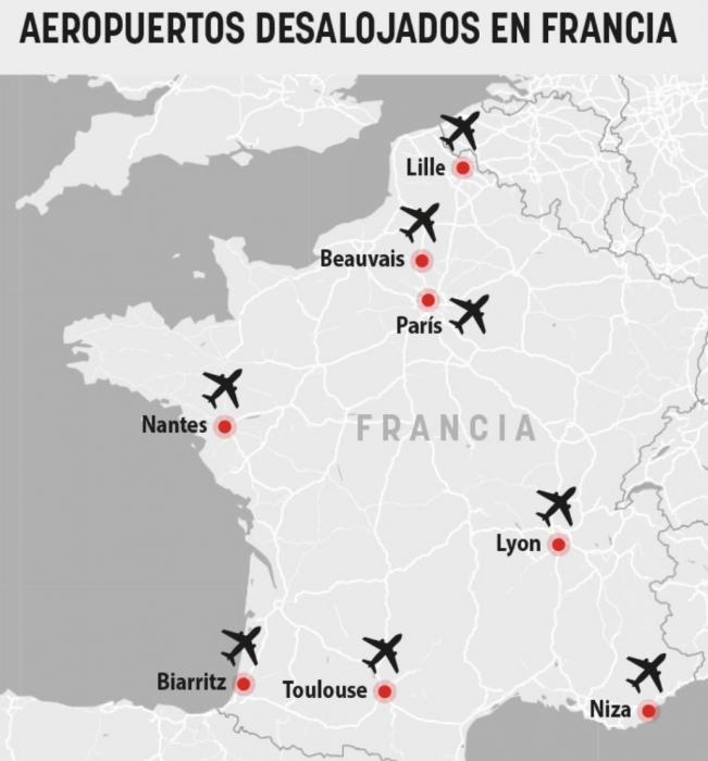 Francia evacúa ocho aeropuertos y el Palacio de Versalles por amenaza de bomba