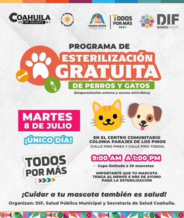 *Realizarán jornada gratuita de esterilización de mascotas en Ramos Arizpe*