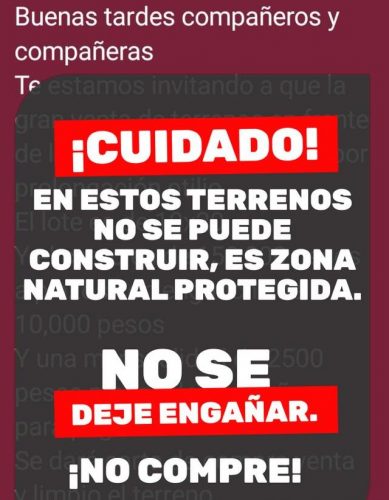 Alerta Gobierno Municipal sobre venta ilegal de terrenos