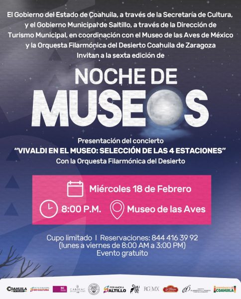 Tendrá Museo de las Aves concierto de la Orquesta Filarmónica de Coahuila y recorrido nocturno