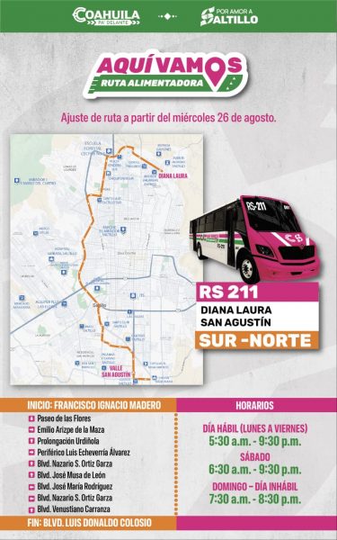 Amplía Gobierno de Saltillo recorrido de la ruta alimentadora RS-211