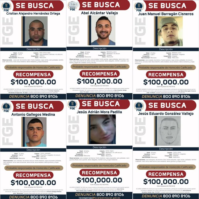 Masacre en San José de Gracia: identificaron a seis presuntos responsables; Fiscalía de Michoacán ofrece recompensa