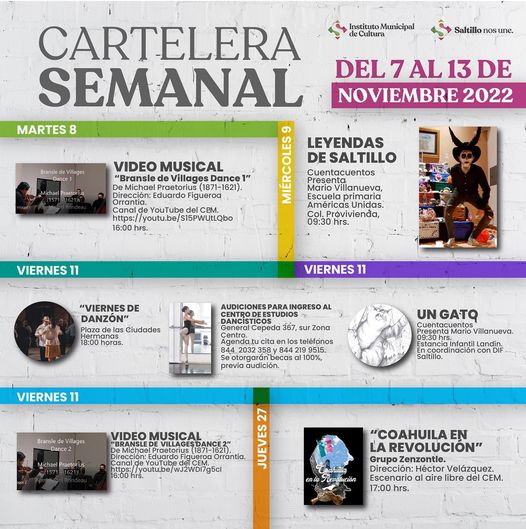 Esta es la cartelera del IMCS del 7 al 13 de noviembre