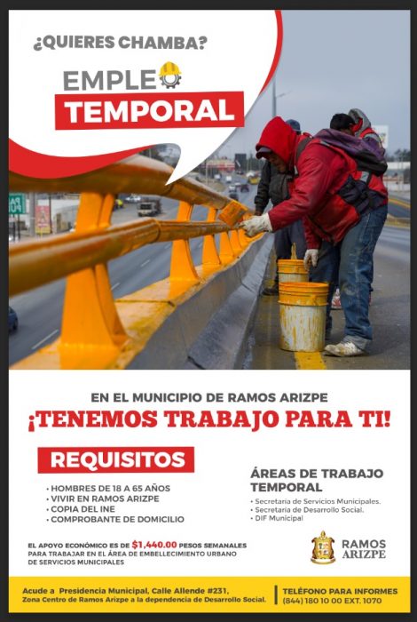 Continúa reclutamiento para empleo temporal en Ramos Arizpe