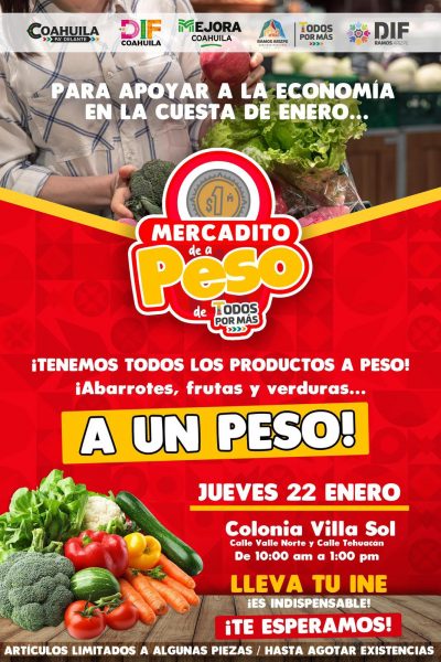 *Arranca este jueves el Mercadito de a Peso “Todos por Más” en Ramos Arizpe*