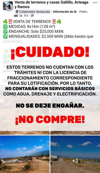 Alerta Municipio sobre venta ilegal de terrenos