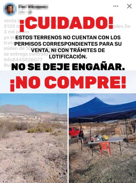 Alerta Municipio sobre venta irregular de terrenos rumbo a Rincón de los Pastores