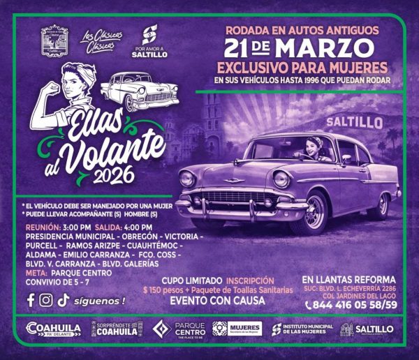 Invitan a la Rodada en Autos Antiguos “Ellas al Volante 2026”