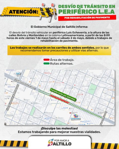 Pide Municipio tomar precauciones por rehabilitación del periférico LEA
