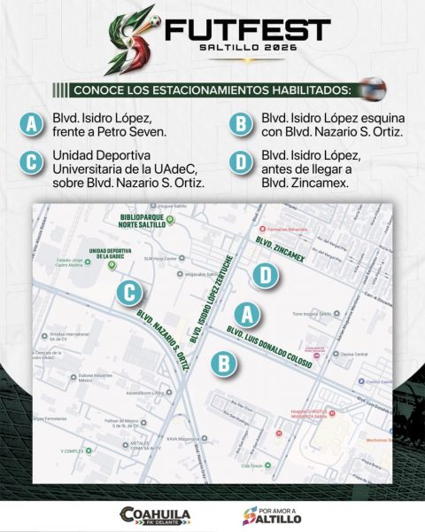 Listos los estacionamientos para el arranque del FUTFEST Saltillo 2026