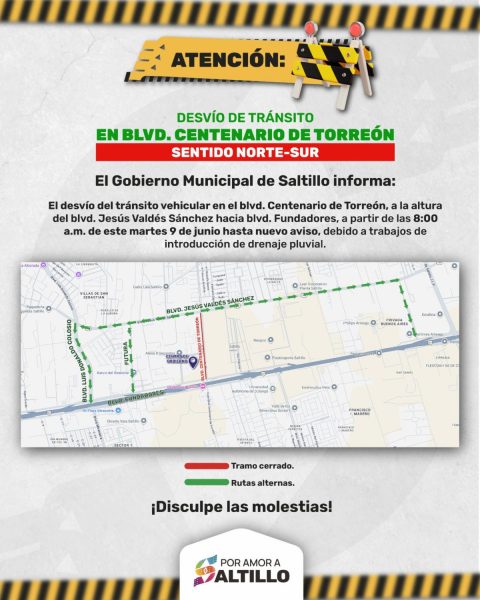 Habrá cierre temporal en el bulevar Centenario de Torreón por obras de ampliación vial