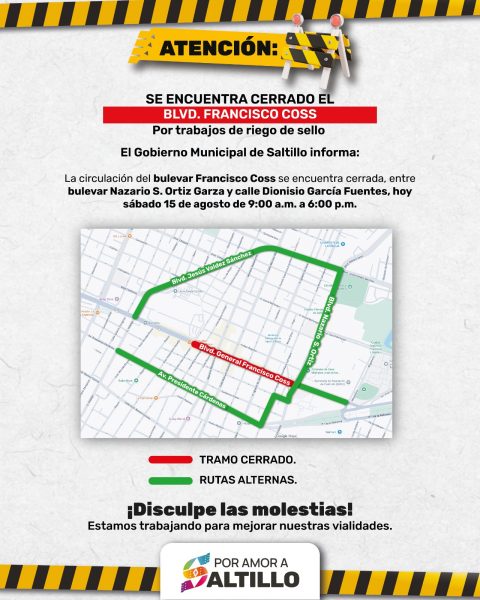 Realiza Gobierno de Saltillo trabajos de riego de sello en bulevar Francisco Coss