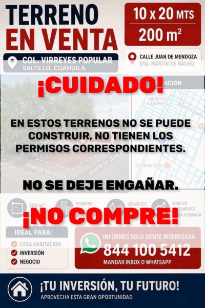Alertan sobre venta ilegal de terreno en Virreyes Popular