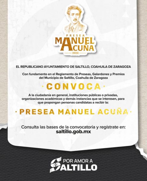 Últimos días para proponer candidatos a la Presea Manuel Acuña