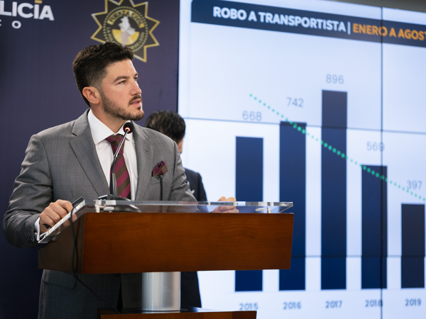 Se reduce en NL a niveles históricos el robo a transportistas; mejores resultados en 11 años:- Samuel García