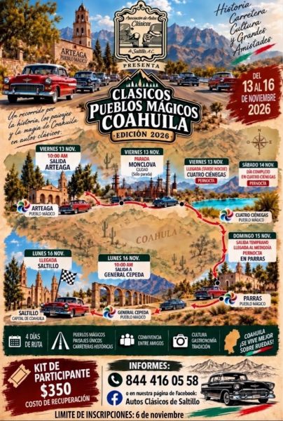 Recorrerán autos clásicos los Pueblos Mágicos de Coahuila